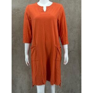 Iridium Dress‎ Womens Small Orange 100% Cotton V-Neck Pockets Casual Lagenlook